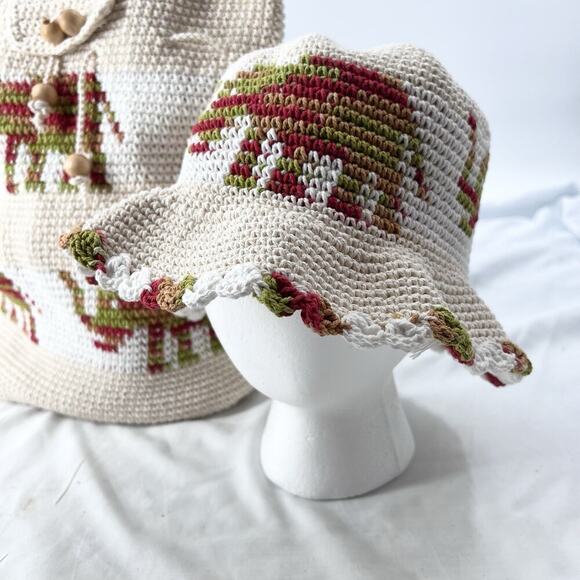 Handmade Boho Crochet Backpack Nap Sack Elephant Design & Matching Bucket Hat